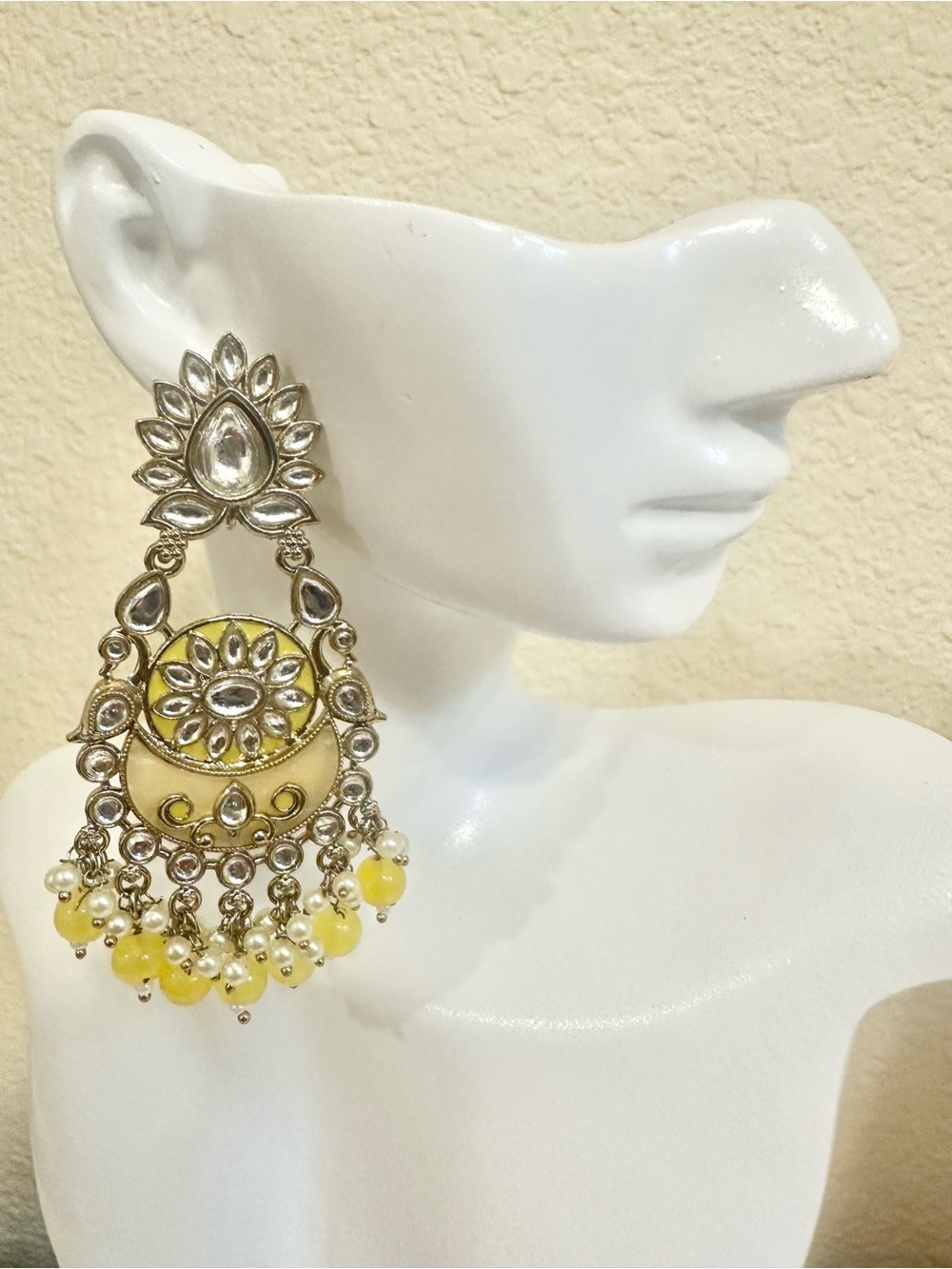Gold-Plated Yellow Stone Chandbali Earrings